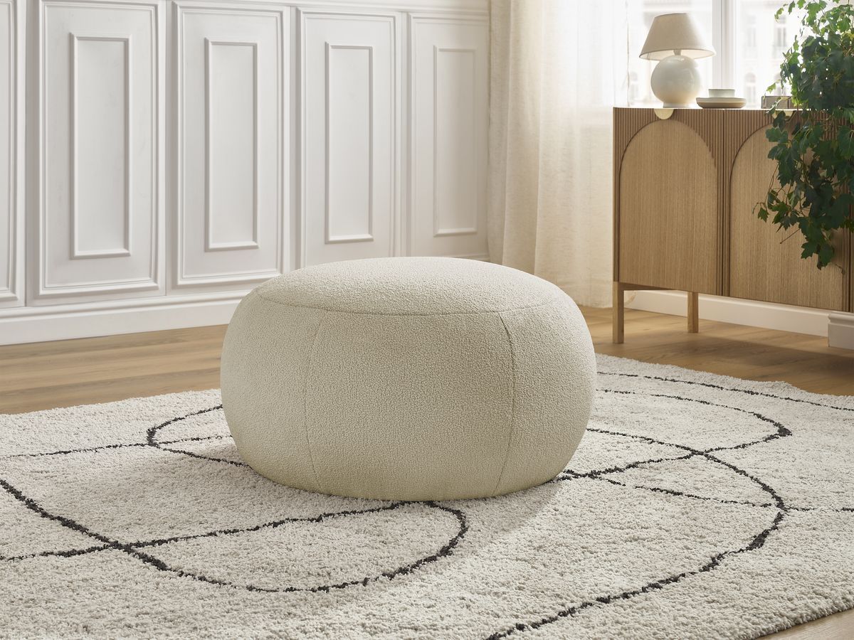 Bobochic Hayden Pouf, rund Bouclé-Stoff Beige, 76 cm