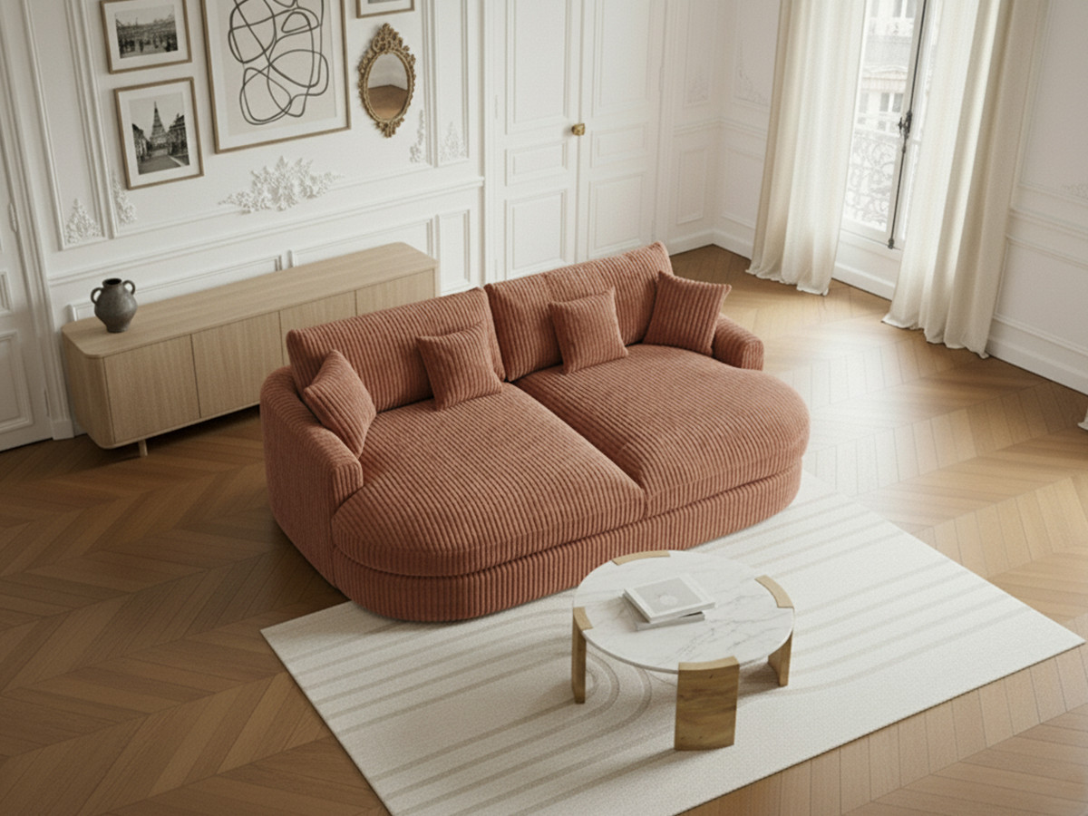 Bobochic Belem Sofa 3-Sitzer Breitcord weich Orange