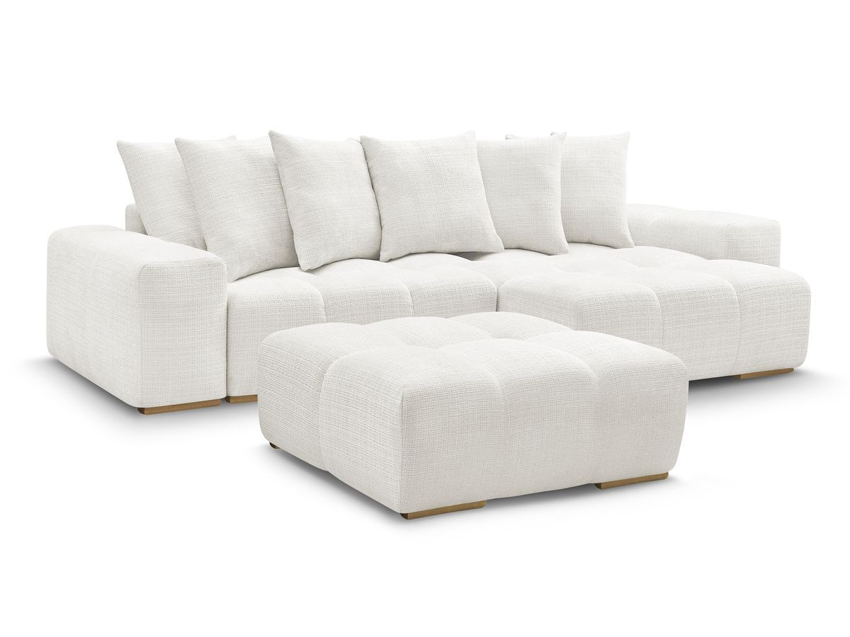 Bobochic Anakin Ecksofa mit Pouf, 6 Kissen Strukturstoff Weiß