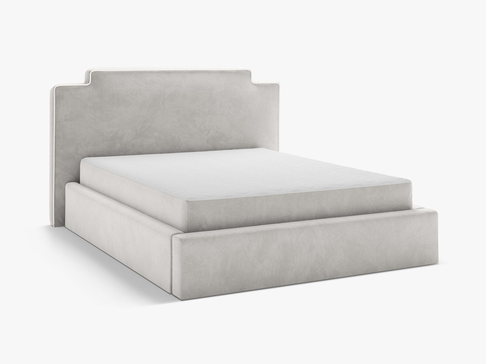 Micadoni Princess Samtbett mit Bettkasten und Kopfteil Samt Magic Velvet Elfenbein / Hellgrau 140x200