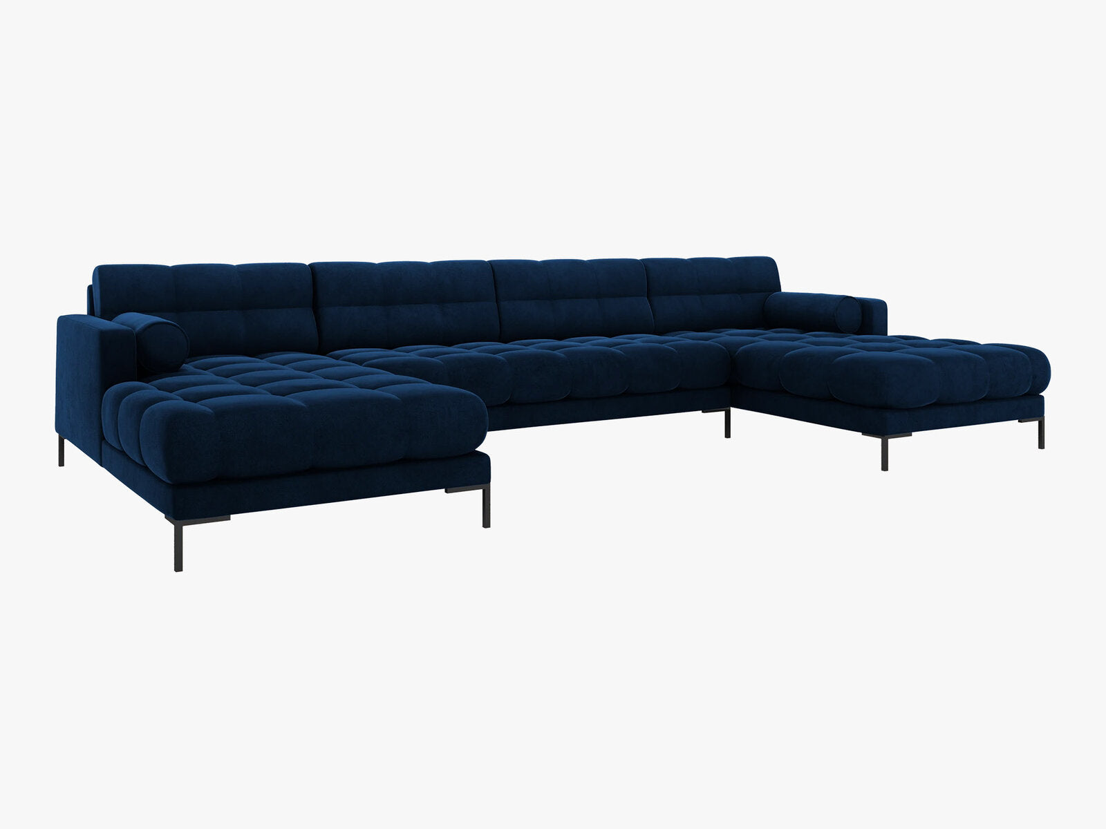 Micadoni Panorama-Sofa Mamaia 6-Sitzer Samt Bluvel Königsblau schwarze Beine