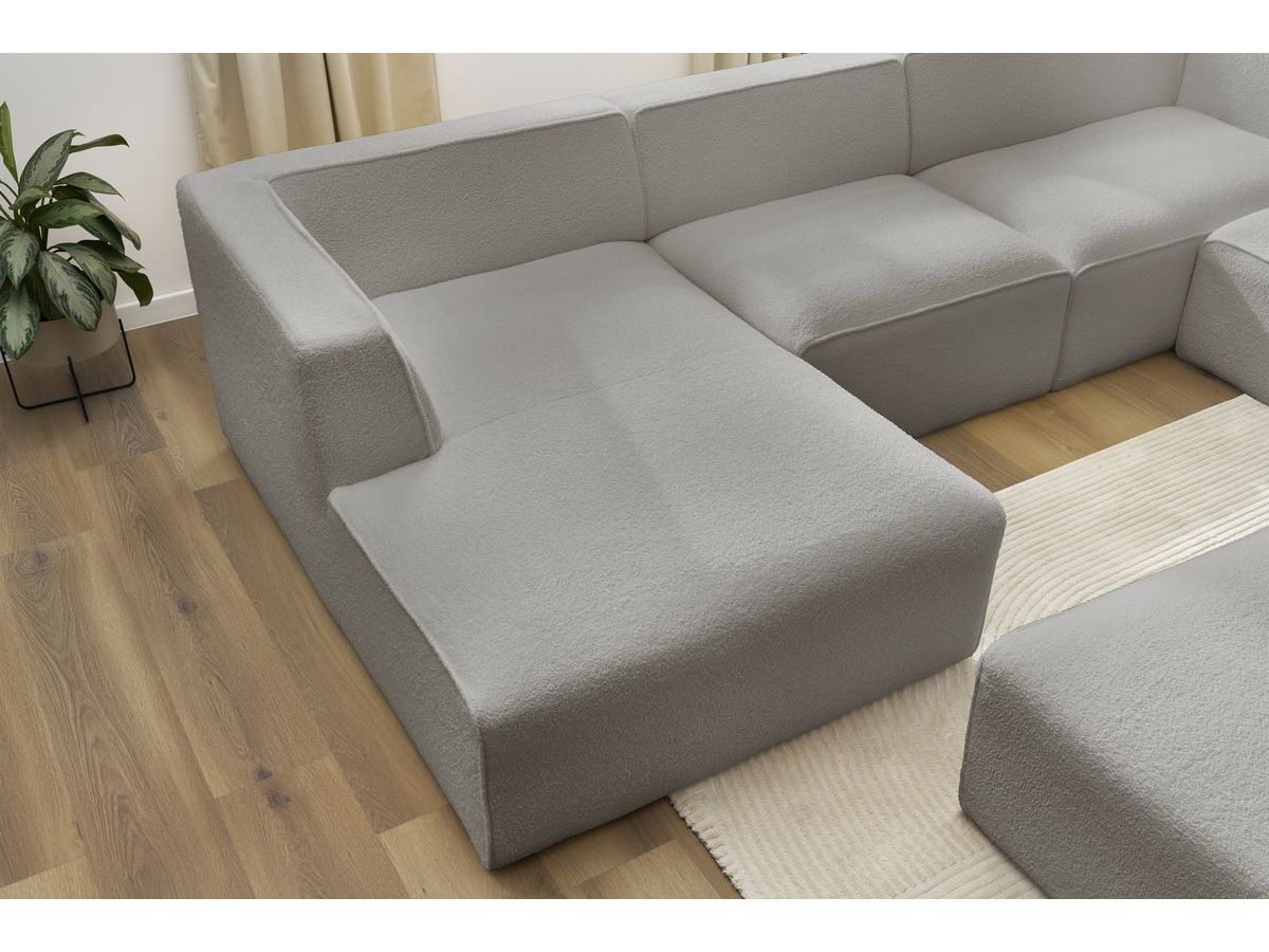Bobochic Megeve Wohnlandschaft mit Pouf Bouclé-Stoff Hellgrau Ecke links