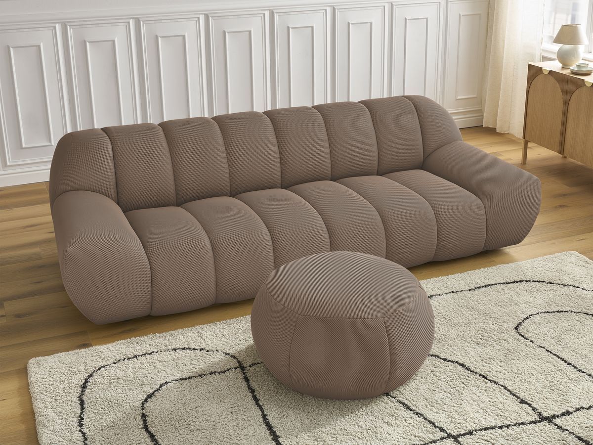 Bobochic Hayden Sofa 4-Sitzer mit Pouf Mesh-Stoff Braun