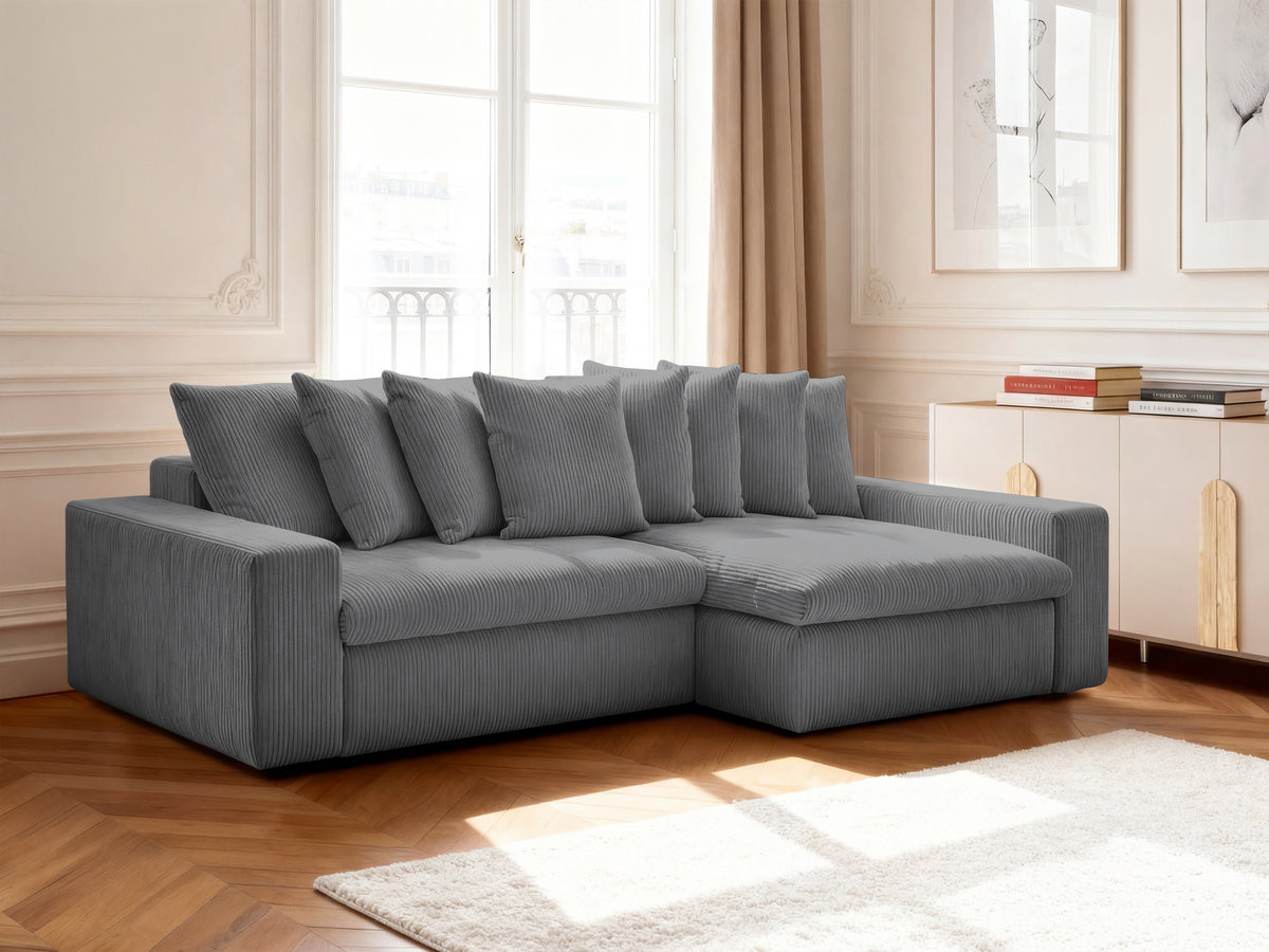 Bobochic Enore Ecksofa 330 × 157 cm Cordsamt Dunkelgrau Ecke rechts