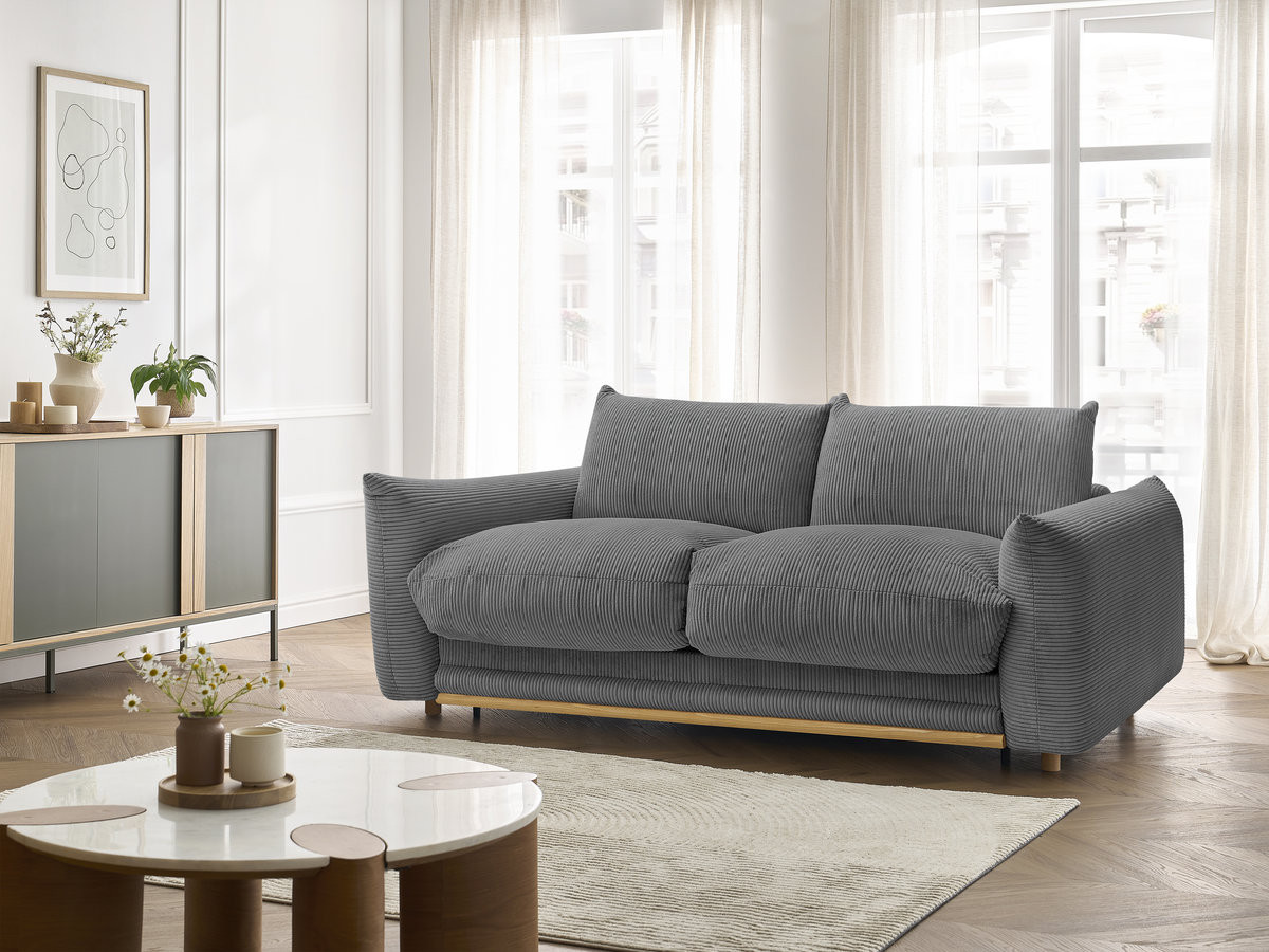 Bobochic Ernest Schlafsofa 3-Sitzer, Liegefläche 140 / 160 × 190 cm Cordsamt Dunkelgrau, Liegefläche 140 × 190 cm