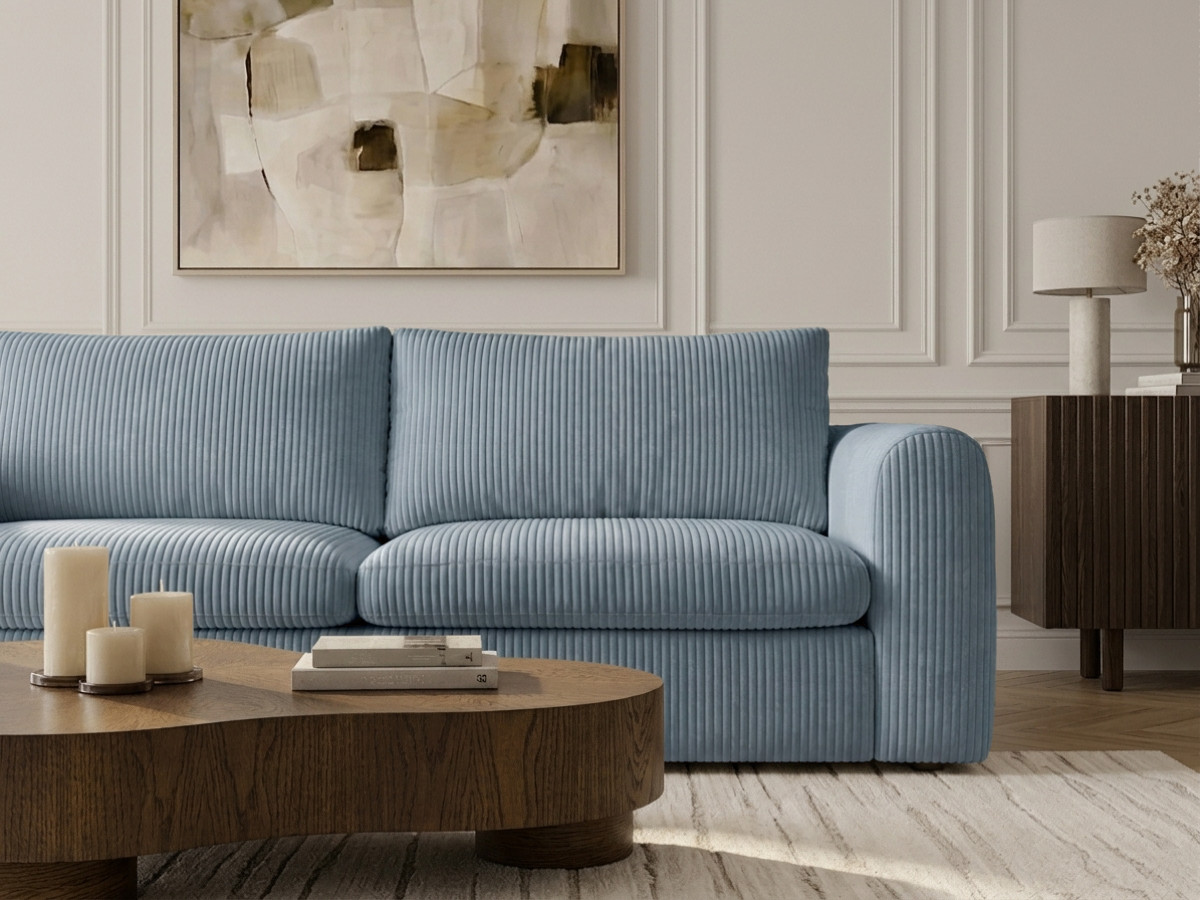 Bobochic Archi Schlafsofa 3-Sitzer Cordsamt Blau, Liegefläche 140 × 190 cm