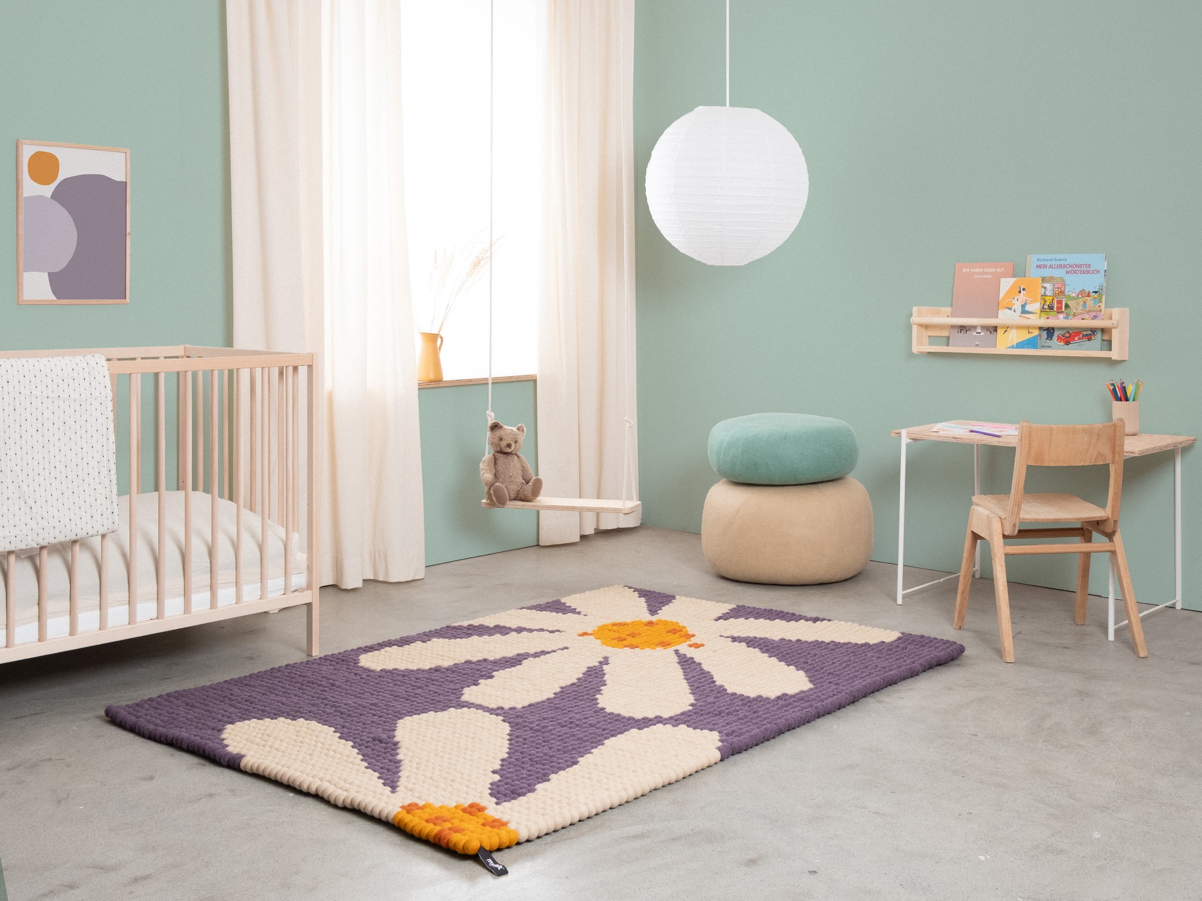 myfelt Daisy Filzkugelteppich Violett