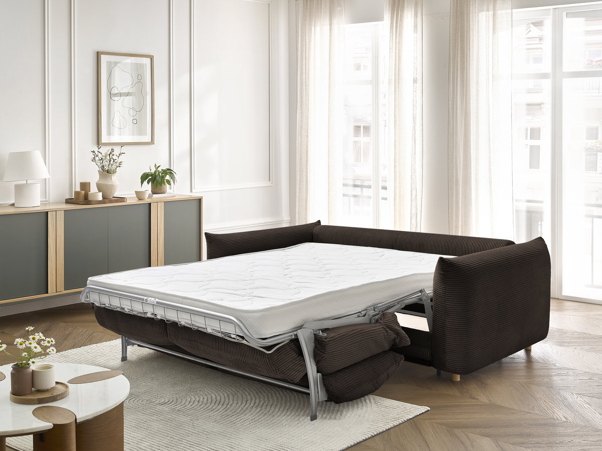 Bobochic Ernest Schlafsofa 3-Sitzer, Liegefläche 140 / 160 × 190 cm Cordsamt Braun, Liegefläche 140 × 190 cm