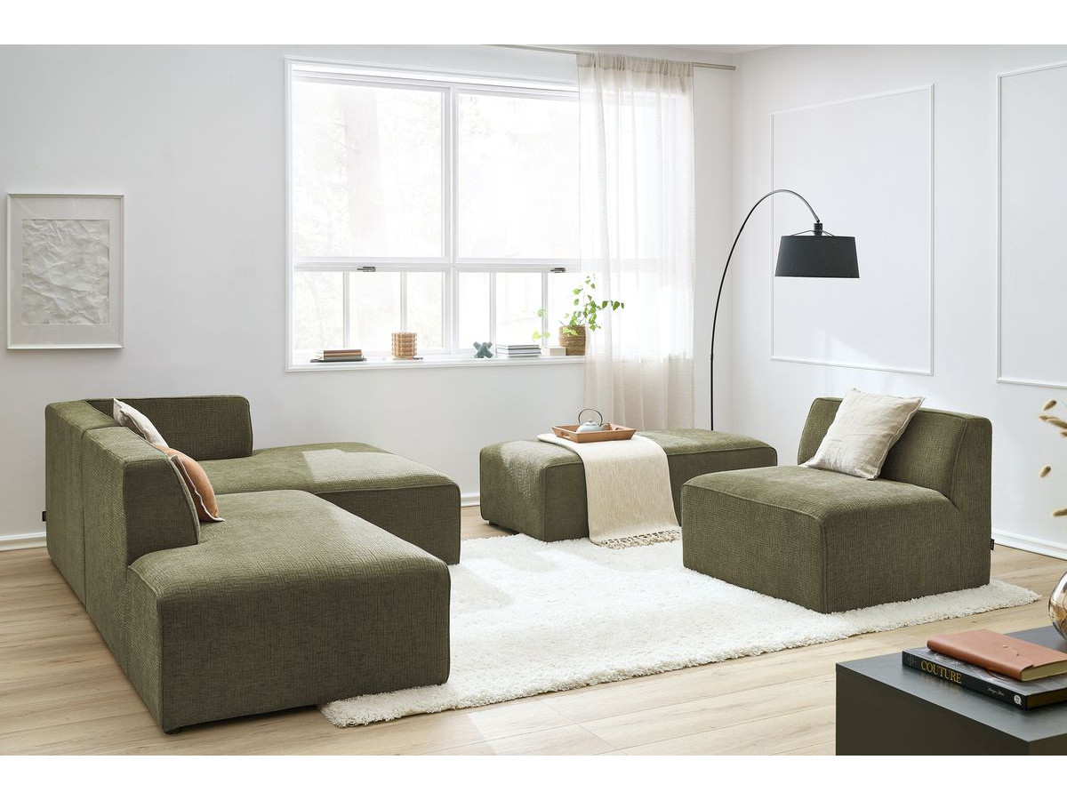 Bobochic Megeve Ecksofa mit Pouf Strukturstoff Grün Ecke rechts