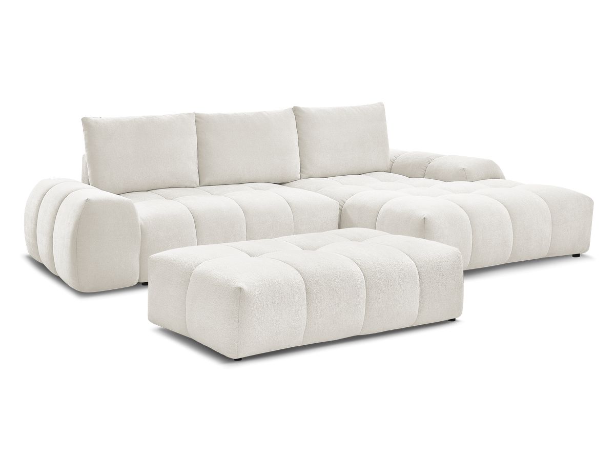 Bobochic Everest Ecksofa mit Schlaffunktion und Bettkasten und Pouf 318 × 180 cm, 3 Kissen
