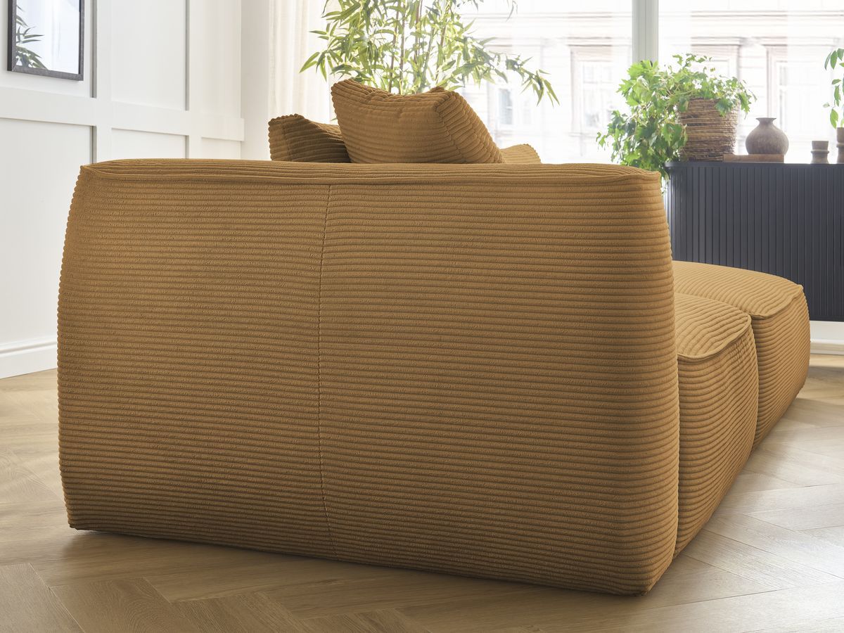 Bobochic Leopold Sofa 4-Sitzer mit Pouf Cordsamt Gelb Armlehne links