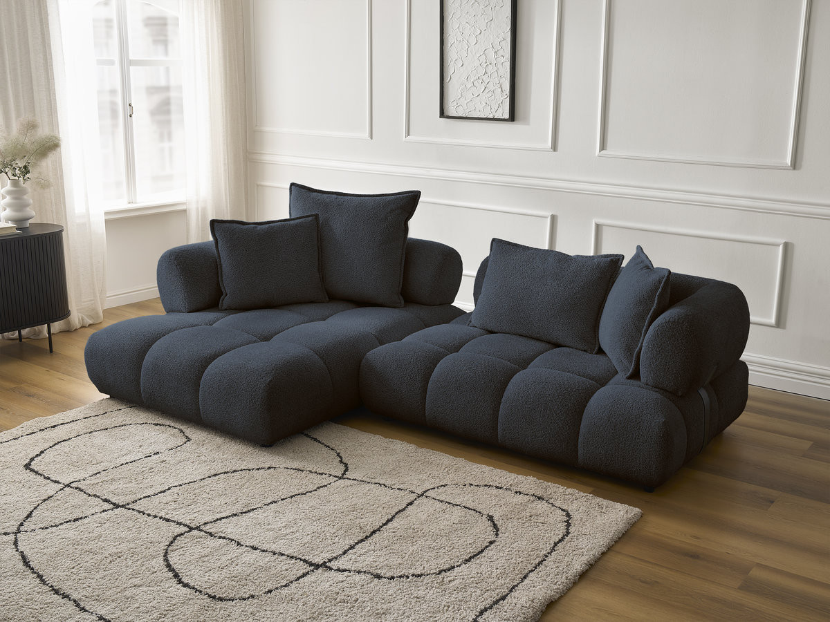 Bobochic Alya Ecksofa Bouclé-Stoff Dunkelblau Ecke links