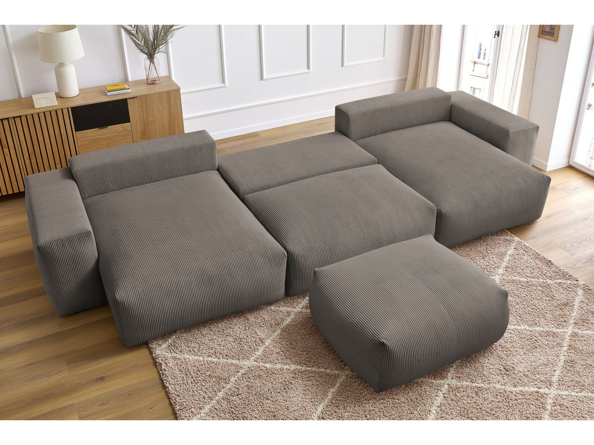 Bobochic Voltaire Wohnlandschaft mit Pouf 420 × 174 cm, Liegefläche 135 × 345 cm Cordsamt Taupe