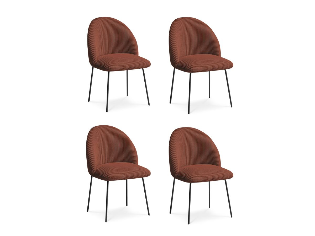 Bobochic Lalie Esszimmerstuhl 4er-Set mit Metallbeinen, schwarz Cordsamt Orange