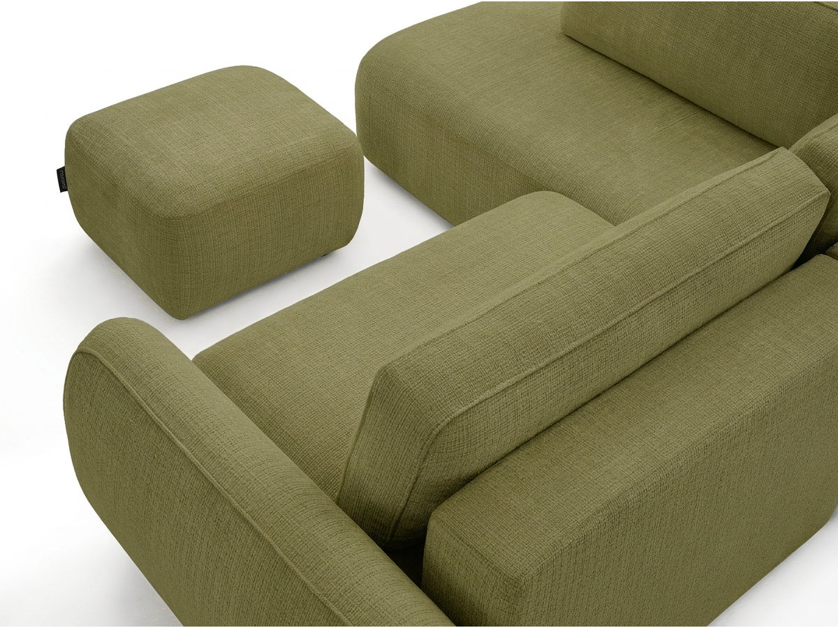 Bobochic Denise Ecksofa mit Schlaffunktion und Bettkasten und Pouf 256 × 197 cm Strukturstoff Grün Ecke links