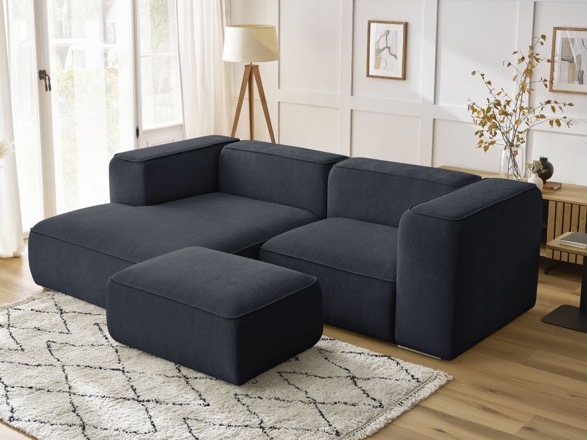 Bobochic Zephyr Ecksofa mit Pouf 260 × 165 cm Strukturstoff Dunkelblau Ecke links