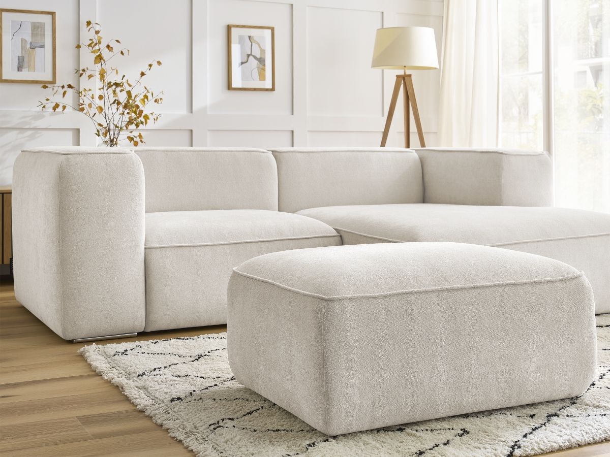 Bobochic Zephyr Ecksofa mit Pouf 260 × 165 cm Strukturstoff Weiß Ecke rechts