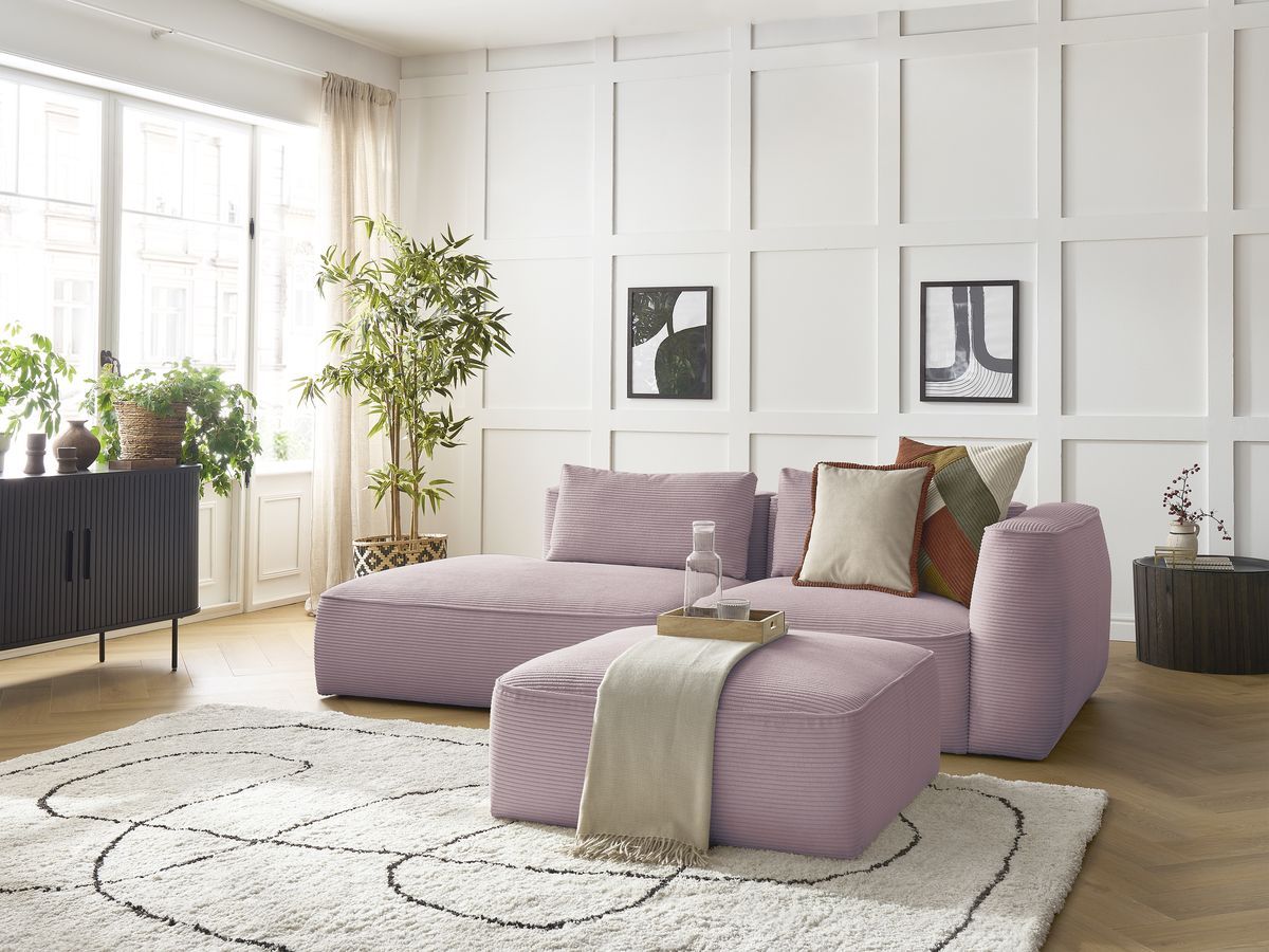 Bobochic Leopold Sofa 4-Sitzer mit Pouf Cordsamt Violett Armlehne rechts