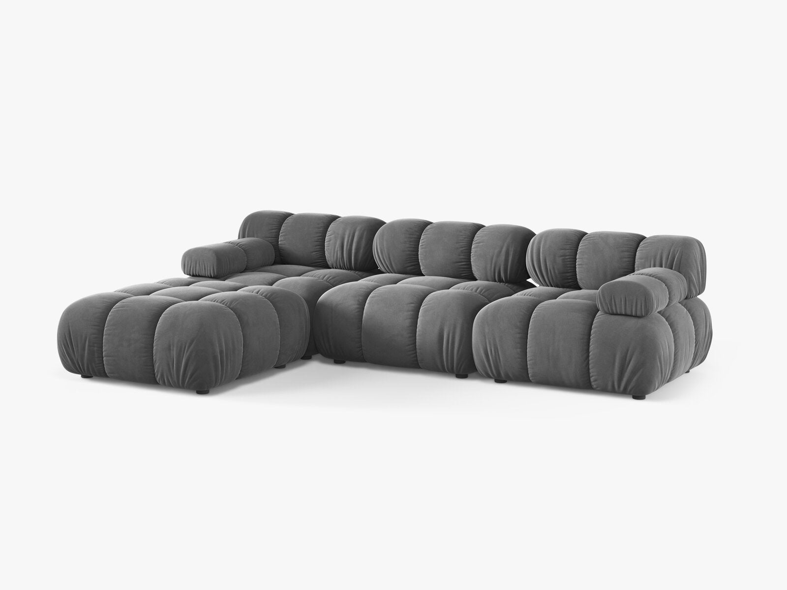Micadoni Modulares Sofa Bellis 4-Sitzer mit flachem Modul Samt Venus Hellgrau