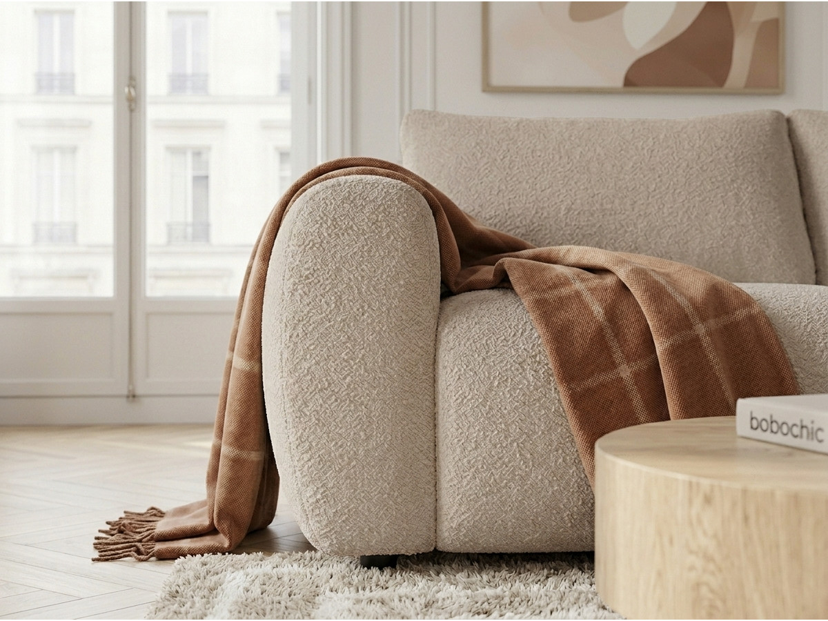 Bobochic Fuji Schlafsofa 3-Sitzer Bouclé-Stoff Beige