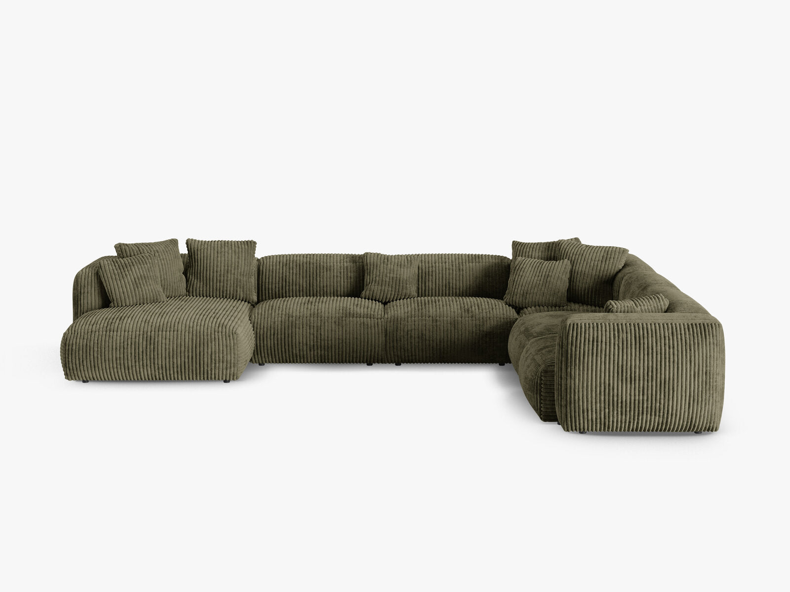 Micadoni modulares Ecksofa XL Martina 6-Sitzer 90cm Sitztiefe Rechts Kord Tilia Moßgrün