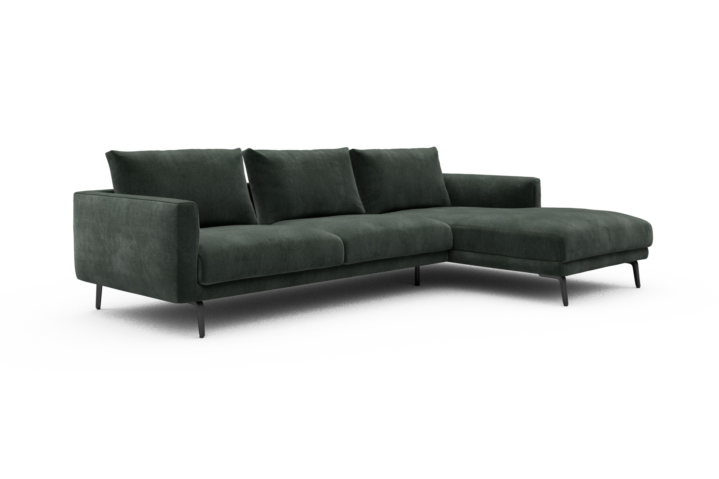 Ecksofa Karl Chaiselongue rechts mit 2,5-Sitzer Smooth-Laurel-Green