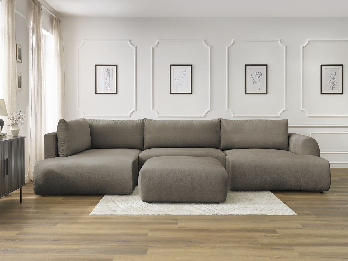 Bobochic Lucien Wohnlandschaft mit Pouf Stoff Taupe Ecke rechts