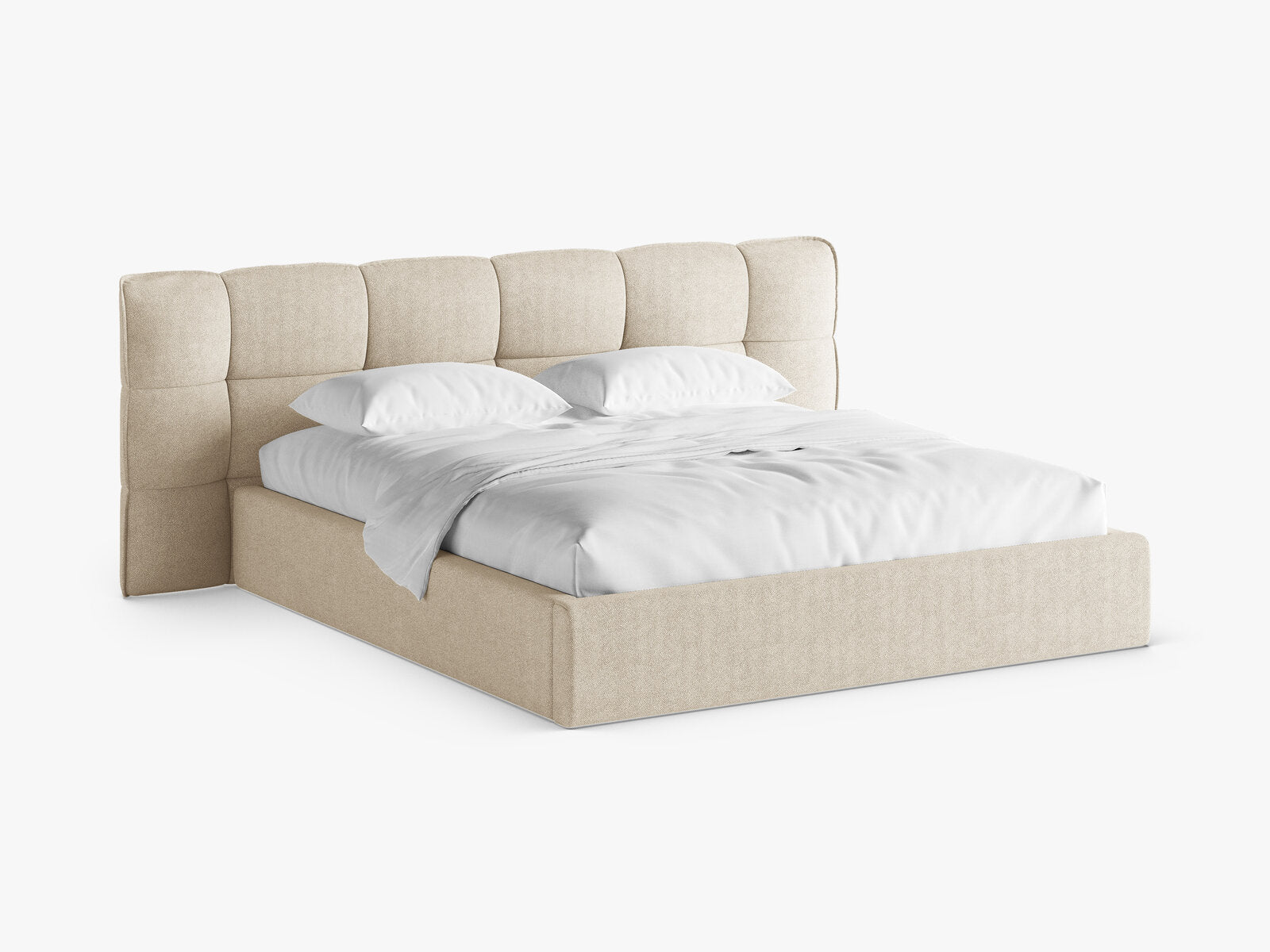 Micadoni Stauraumbett mit Kopfteil Eric Boucle Sicuro Helles Beige 200x200