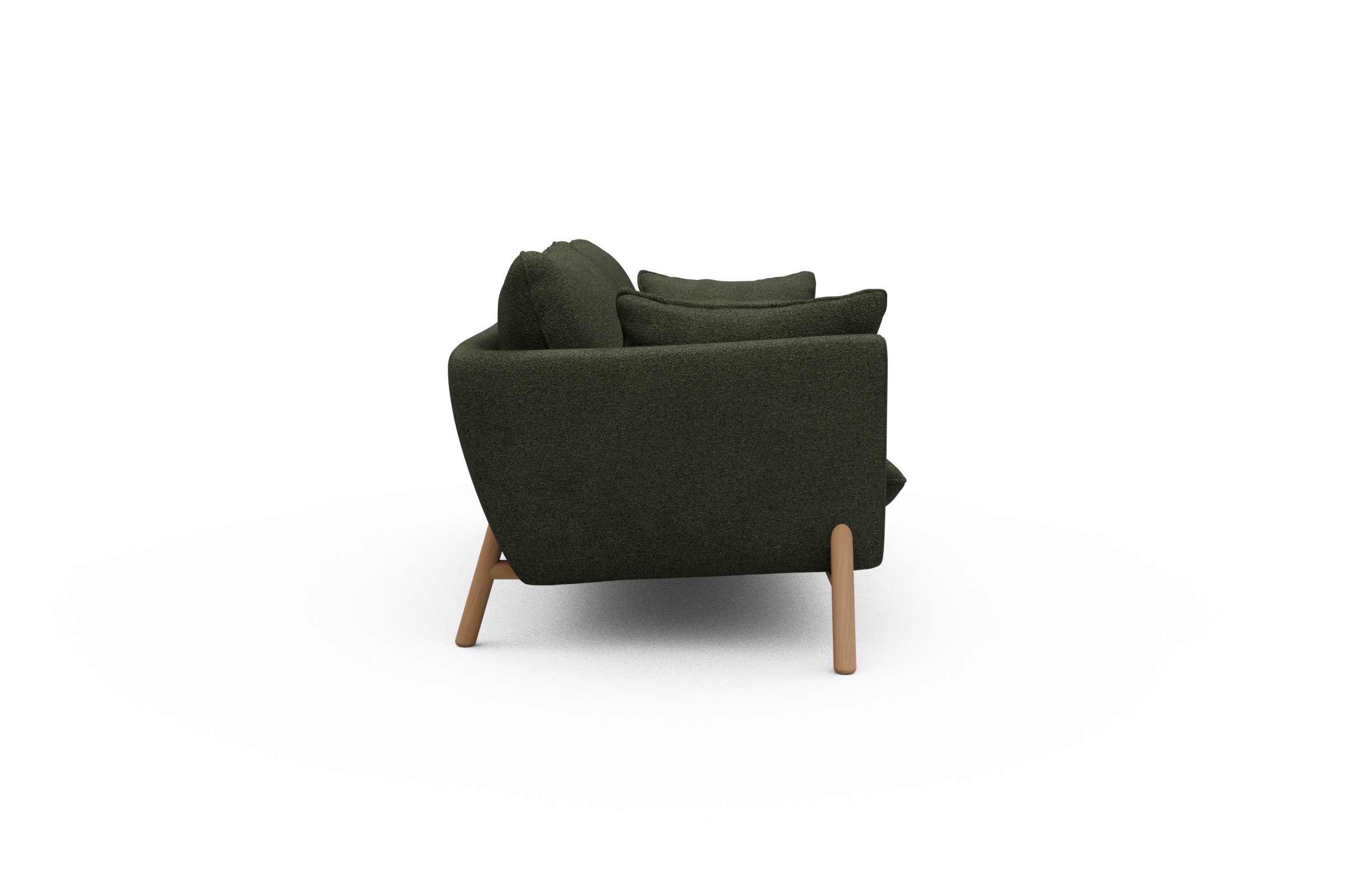 Sofa Emil 2-Sitzer Beinfarbe Eiche Natur Boucle-Forest-Green