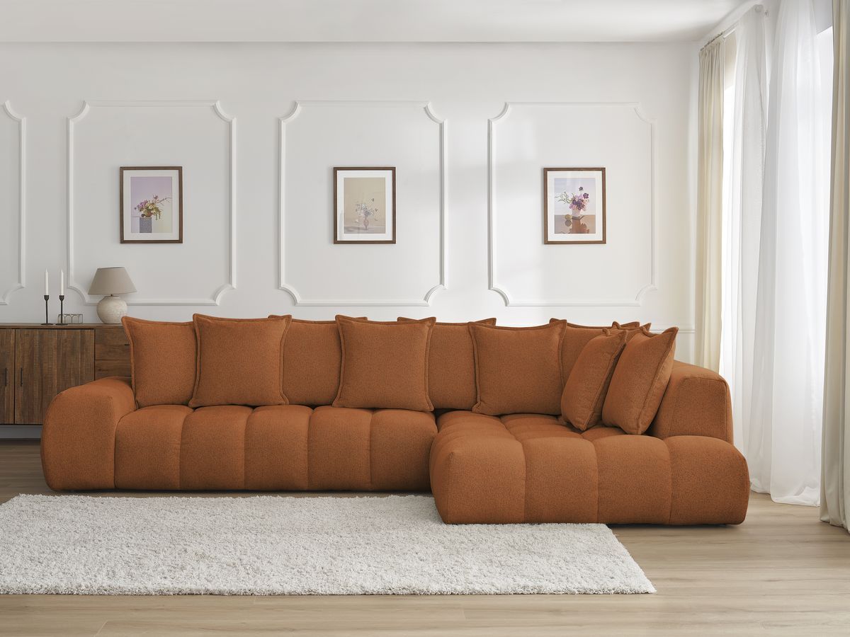 Bobochic Everest Ecksofa, 10 Kissen Melange-Stoff Orange Ecke rechts