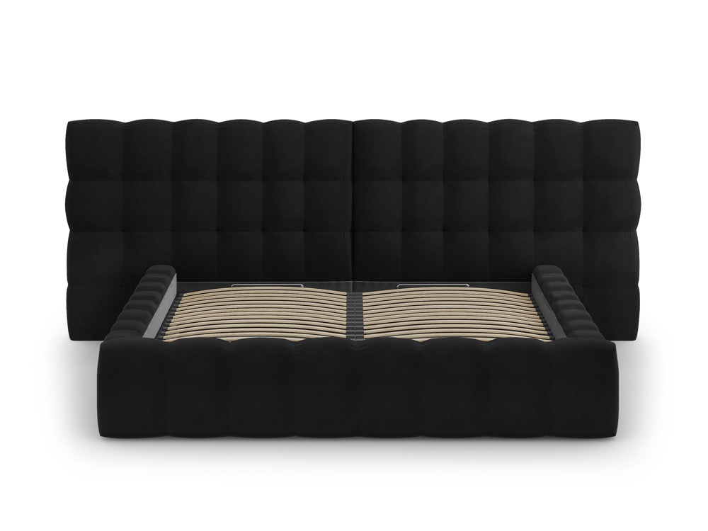 Cosmopolitan Design Stauraumbett mit doppeltem Kopfteil Bali 160x200 Samt Bluvel Schwarz