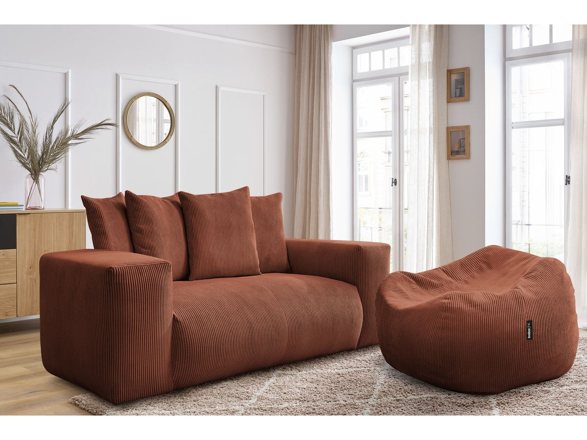 Bobochic Voltaire Sofa 2-Sitzer mit Pouf Cordsamt Orange