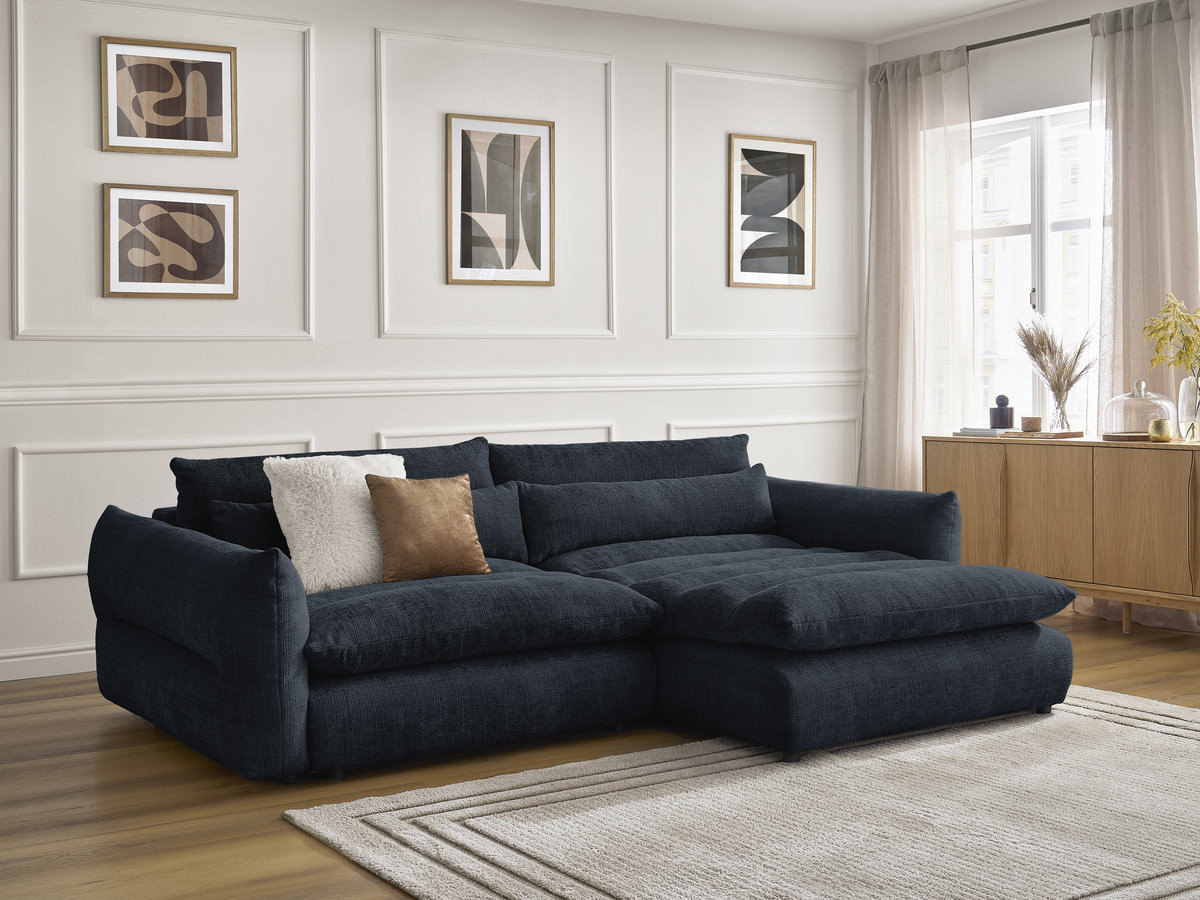 Bobochic Neil Ecksofa Strukturstoff Dunkelblau Ecke rechts