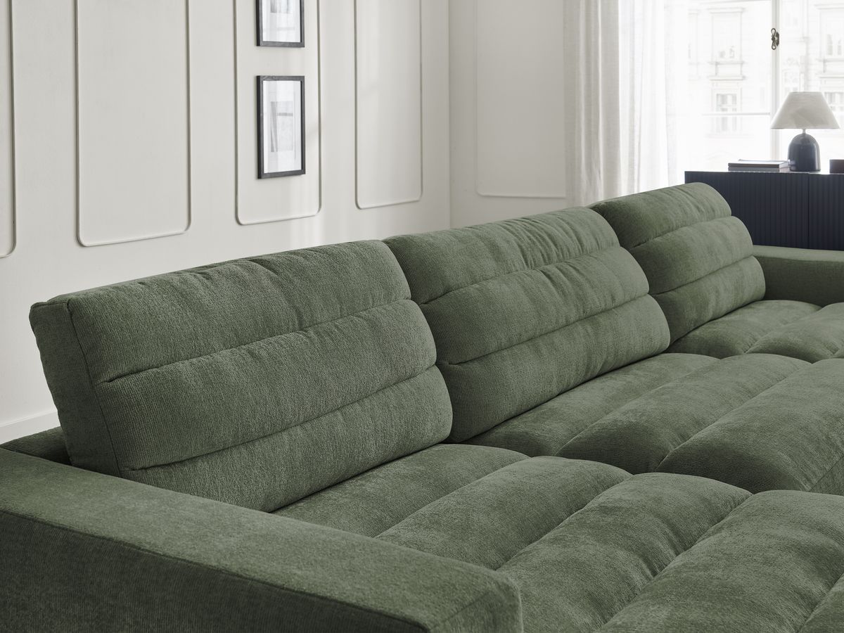 Bobochic Sierra Wohnlandschaft mit Pouf Strukturstoff Dunkelgrün