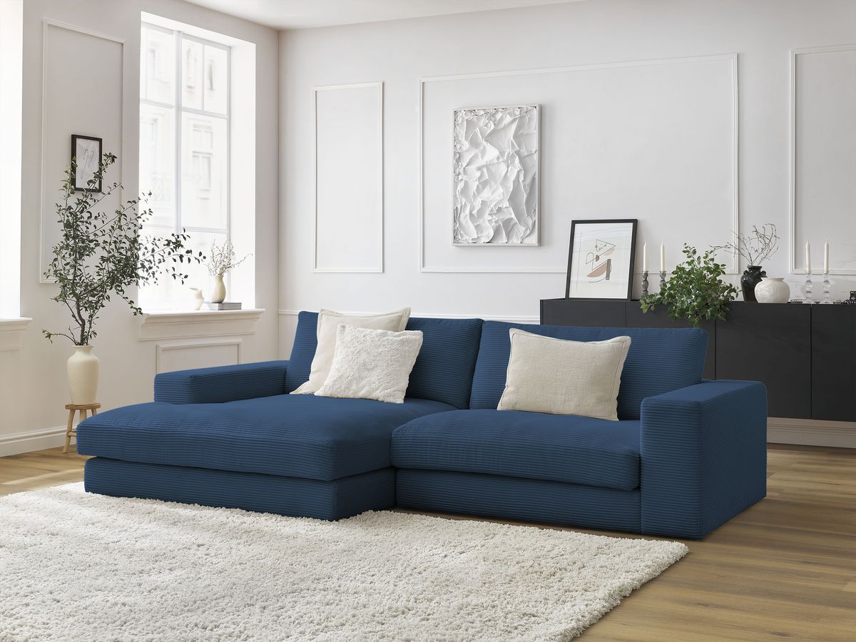 Bobochic Leonard Ecksofa 234 × 159 cm Cordsamt Dunkelblau Ecke links