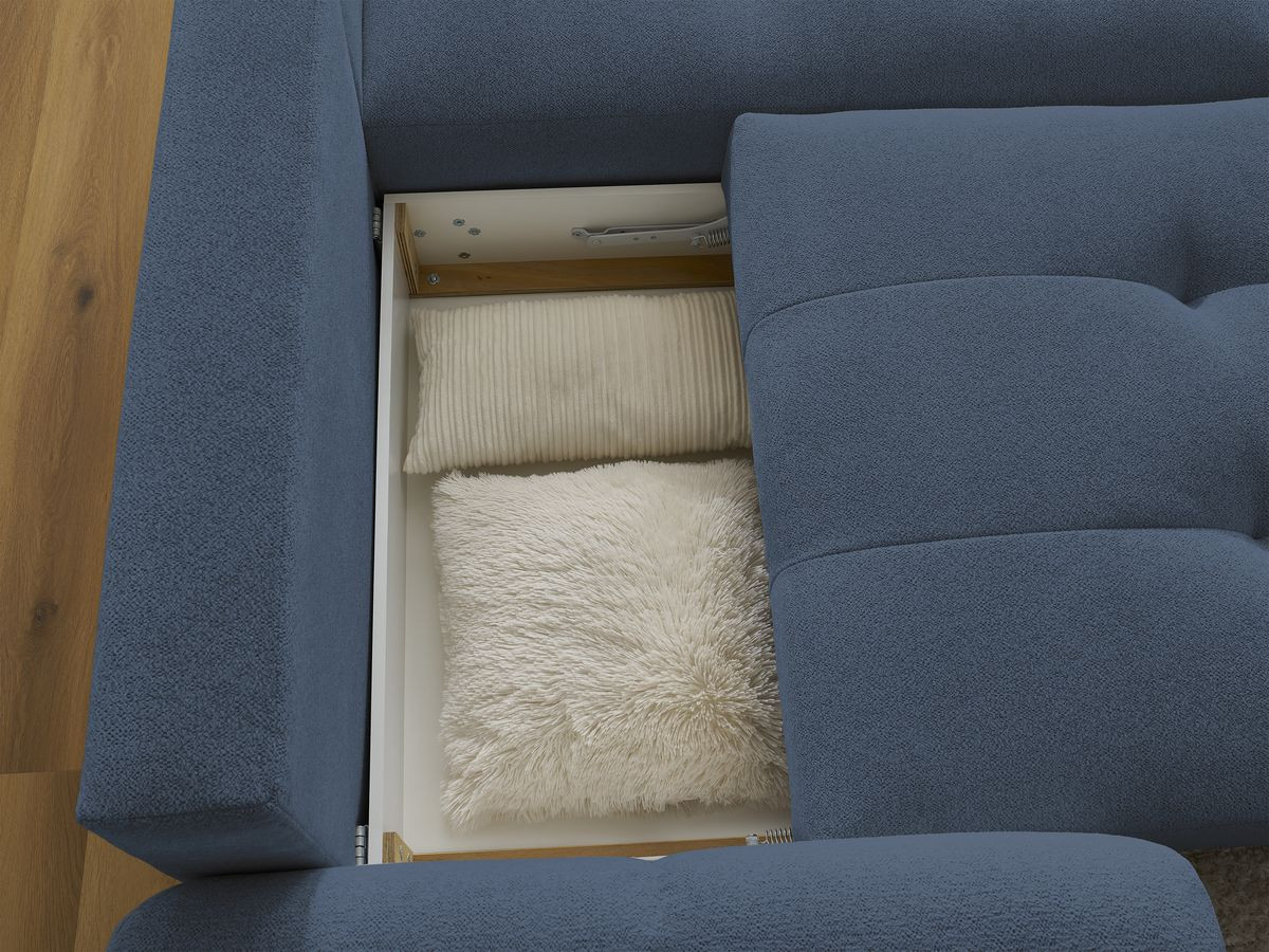 Bobochic Roxelane Ecksofa mit Schlaffunktion und Bettkasten 258 × 150 cm Melange-Stoff Dunkelblau Ecke rechts