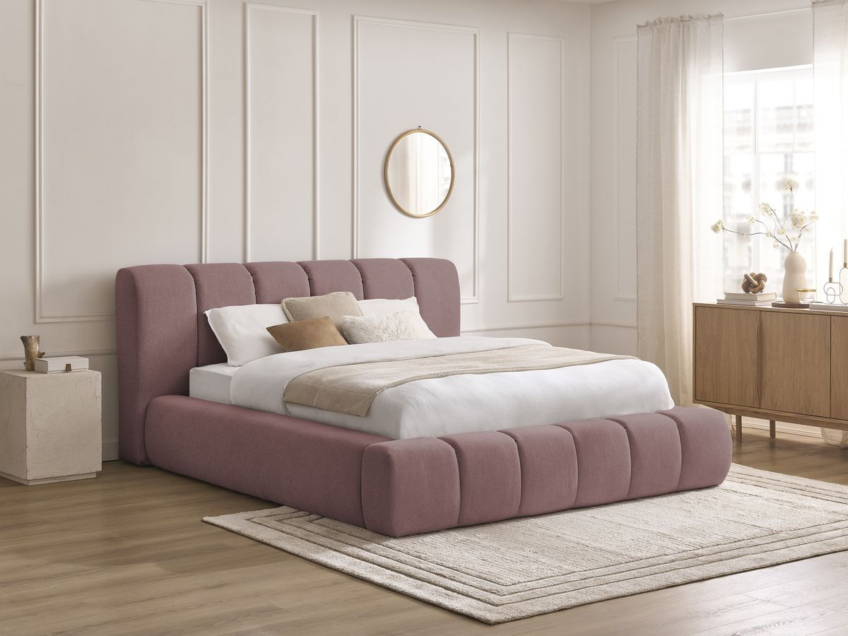 Bobochic Denali Polsterbett mit Bettkasten Stoff Rosa, Liegefläche 140 × 190 cm