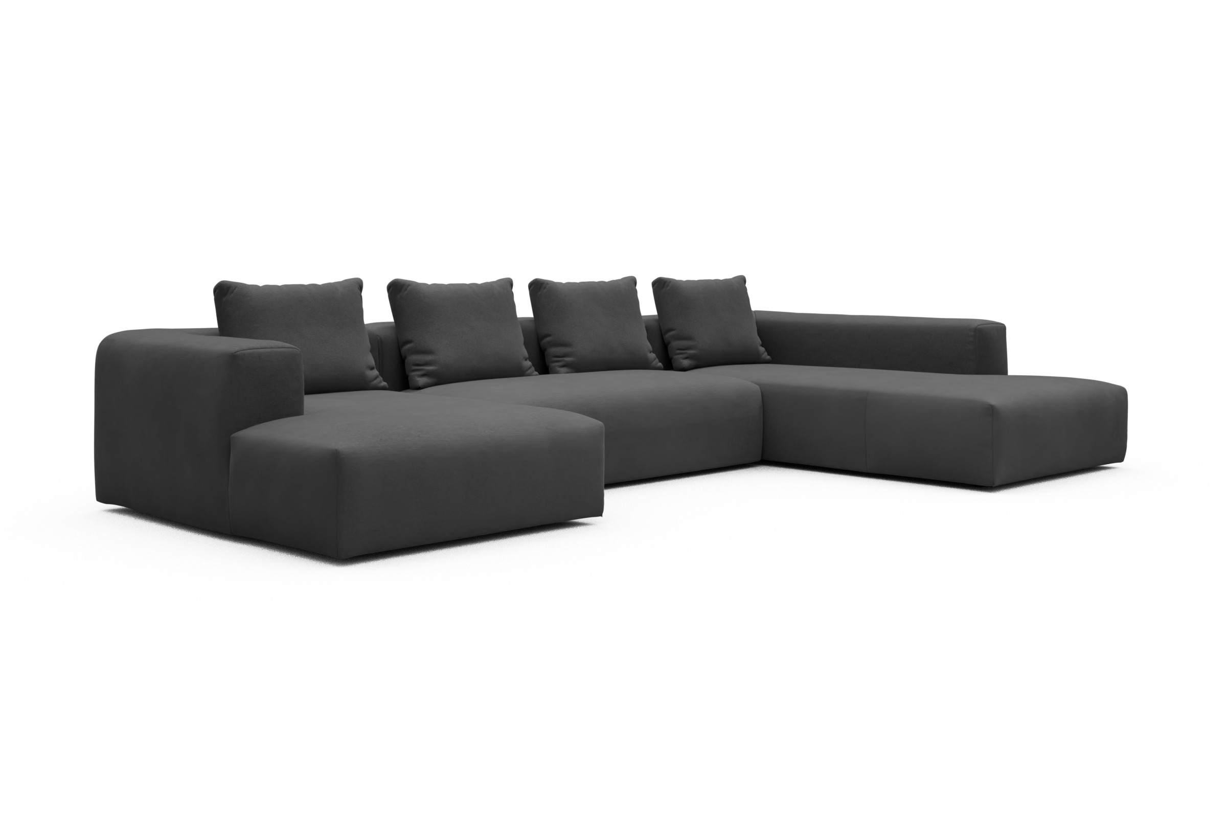 Wohnlandschaft Fred Relax-Ecke rechts mit 2-Sitzer und Chaiselongue links Strukturierter Stoff Satya 441-Warm-Zinc