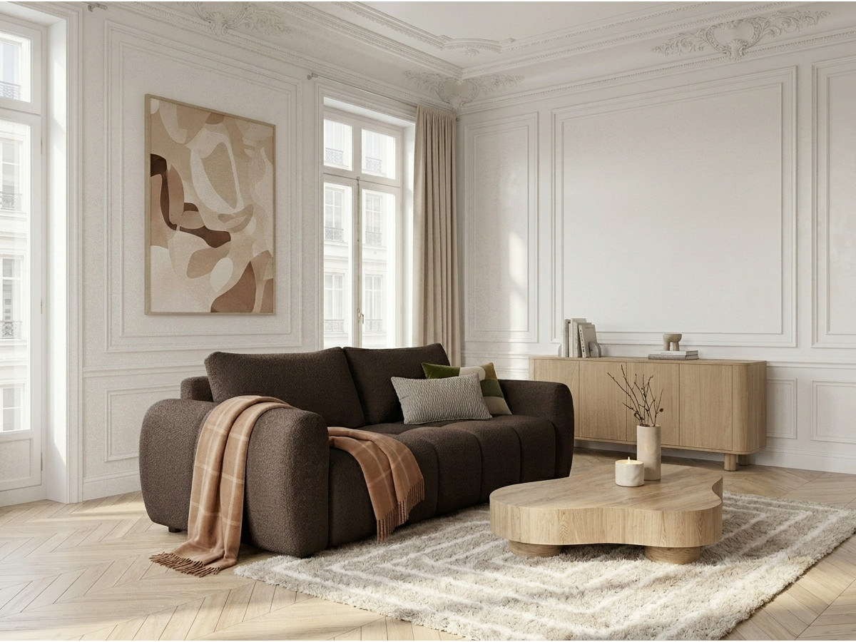 Bobochic Fuji Schlafsofa 3-Sitzer Bouclé-Stoff Braun
