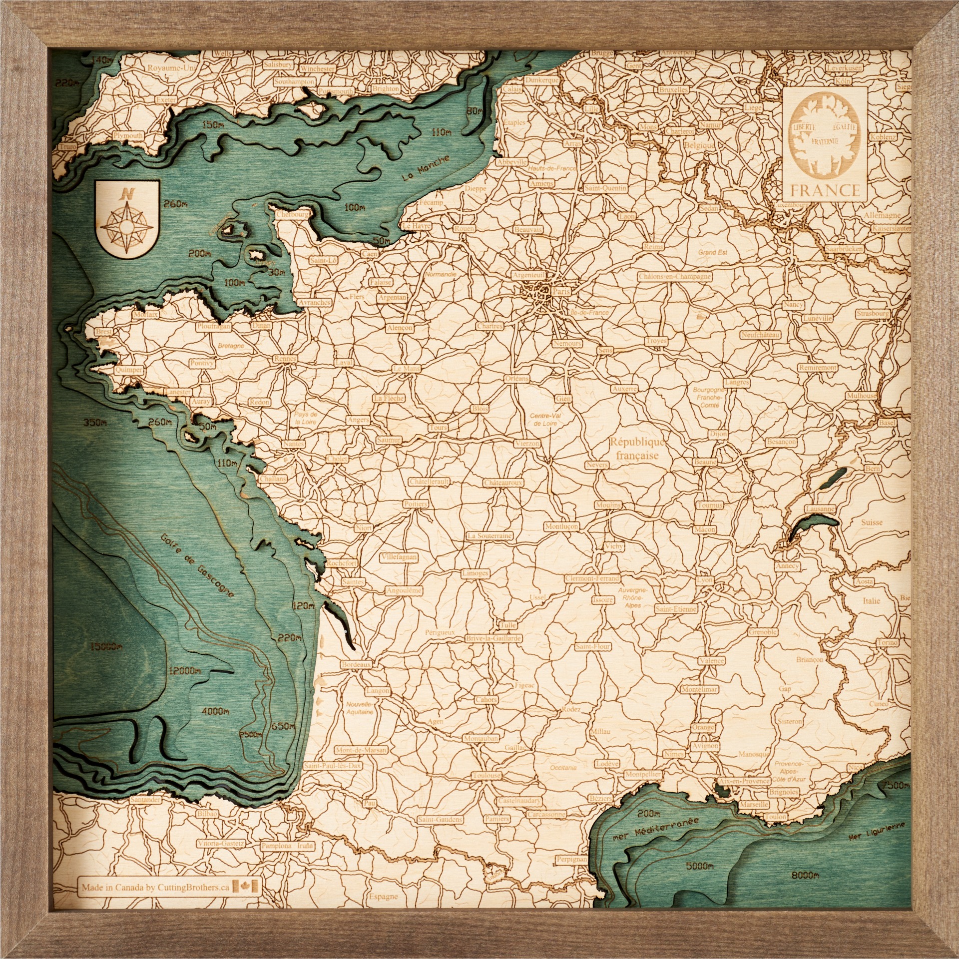 Cutting Brothers 3D Holz-Wandkarte Frankreich 35 x 35 moebelfaktor