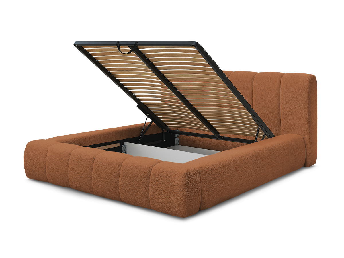 Bobochic Denali Polsterbett mit Bettkasten Bouclé-Stoff Orange, Liegefläche 140 × 190 cm