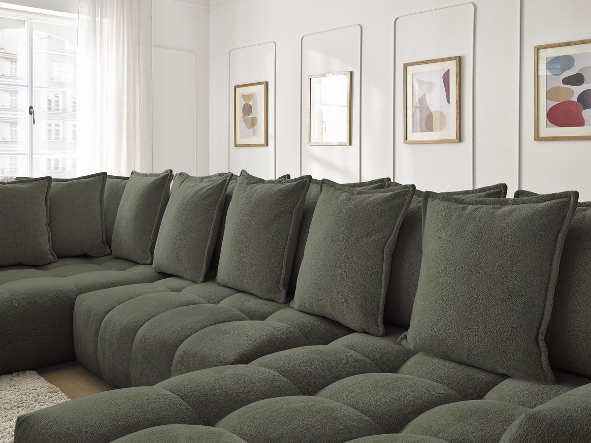 Bobochic Everest Wohnlandschaft, 14 Kissen Melange-Stoff Grün Ecke rechts