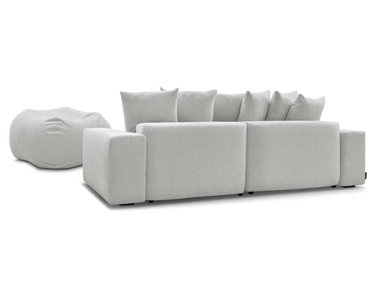 Bobochic Voltaire Ecksofa mit Schlaffunktion und Bettkasten und Pouf Melange-Stoff Hellgrau