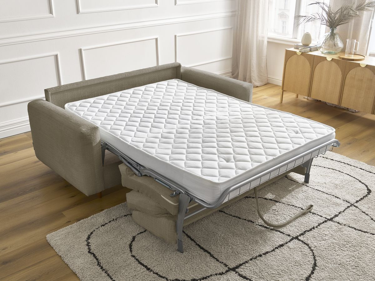 Bobochic Cocoone Schlafsofa 3-Sitzer Strukturstoff Taupe, Liegefläche 140 × 200 cm
