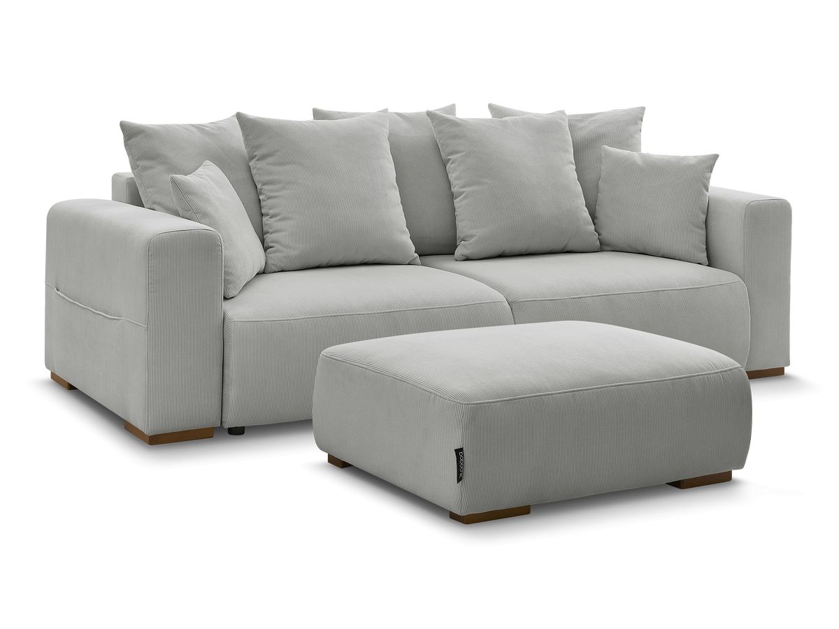 Bobochic Sidonie Schlafsofa 4-Sitzer mit Bettkasten und Pouf Cordsamt Hellgrau