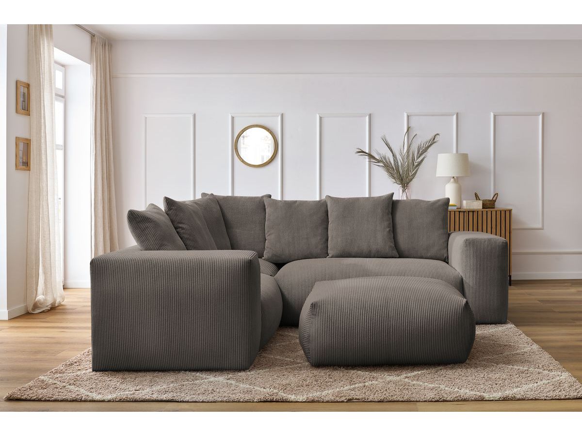 Bobochic Voltaire Ecksofa mit Pouf 268 × 214 cm Cordsamt Taupe Ecke links