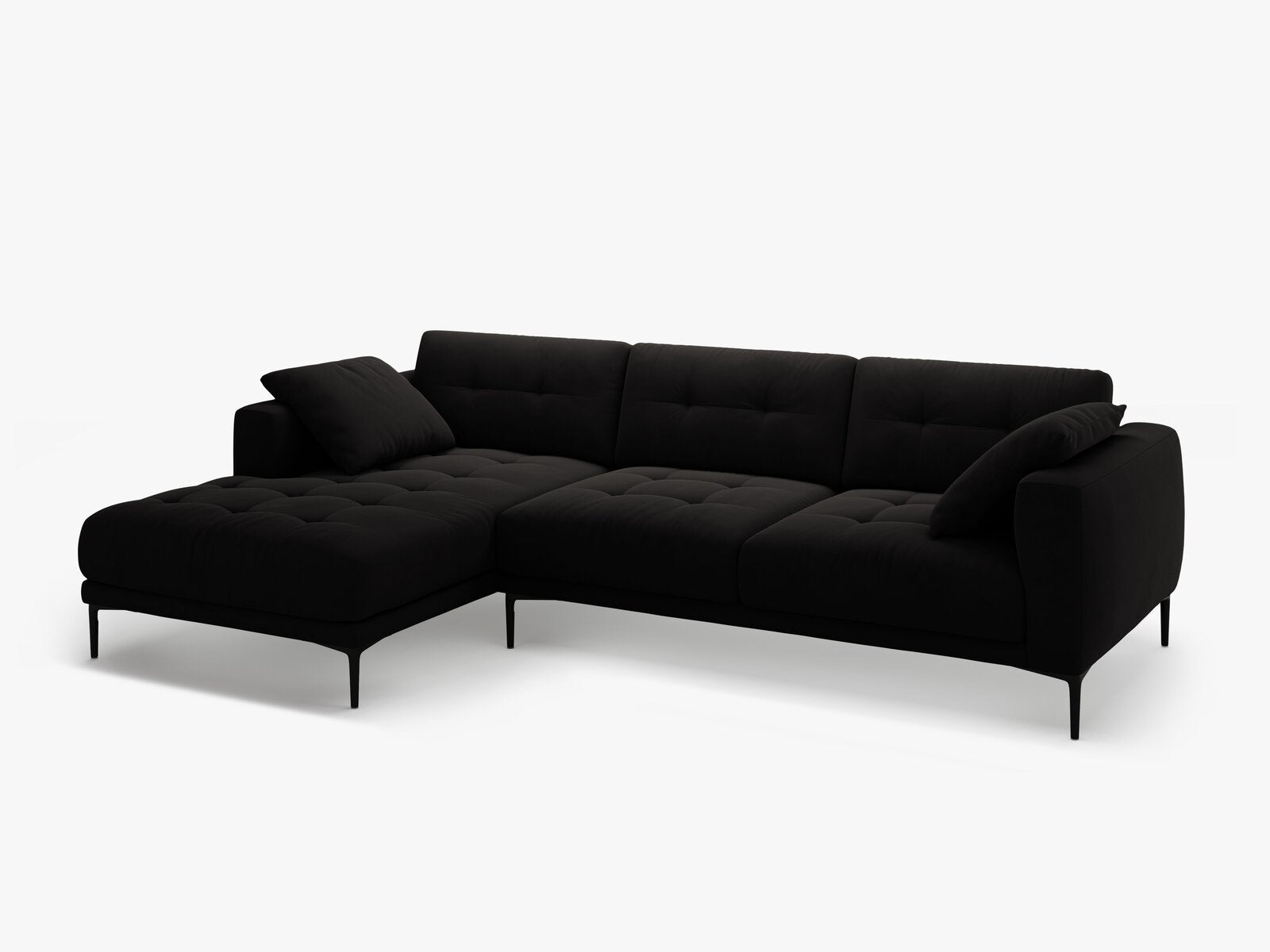 Micadoni Ecksofa Bemy 3-Sitzer Links Samt Schwarz