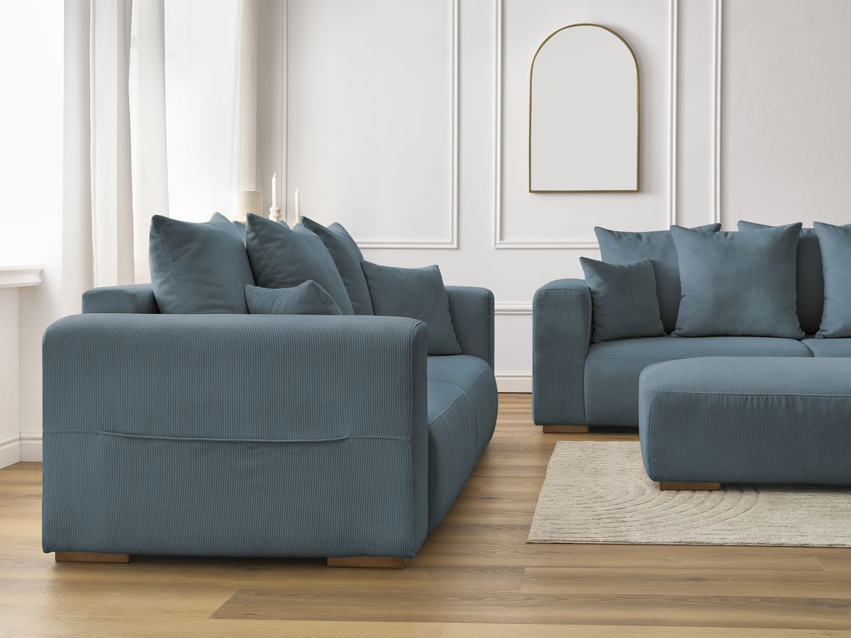 Bobochic Sidonie Sofa 6-Sitzer mit Pouf Cordsamt Dunkelblau