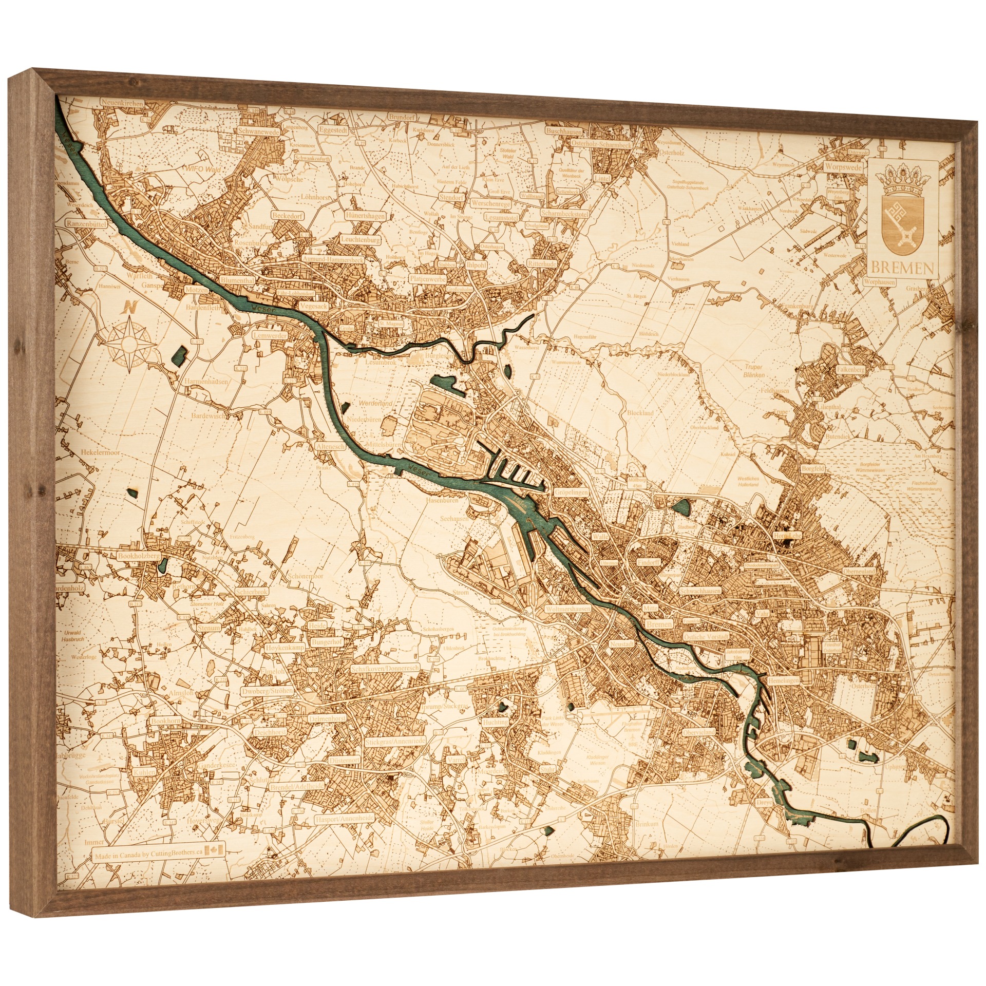 Cutting Brothers 3D Holz-Wandkarte Bremen 81x61 cm