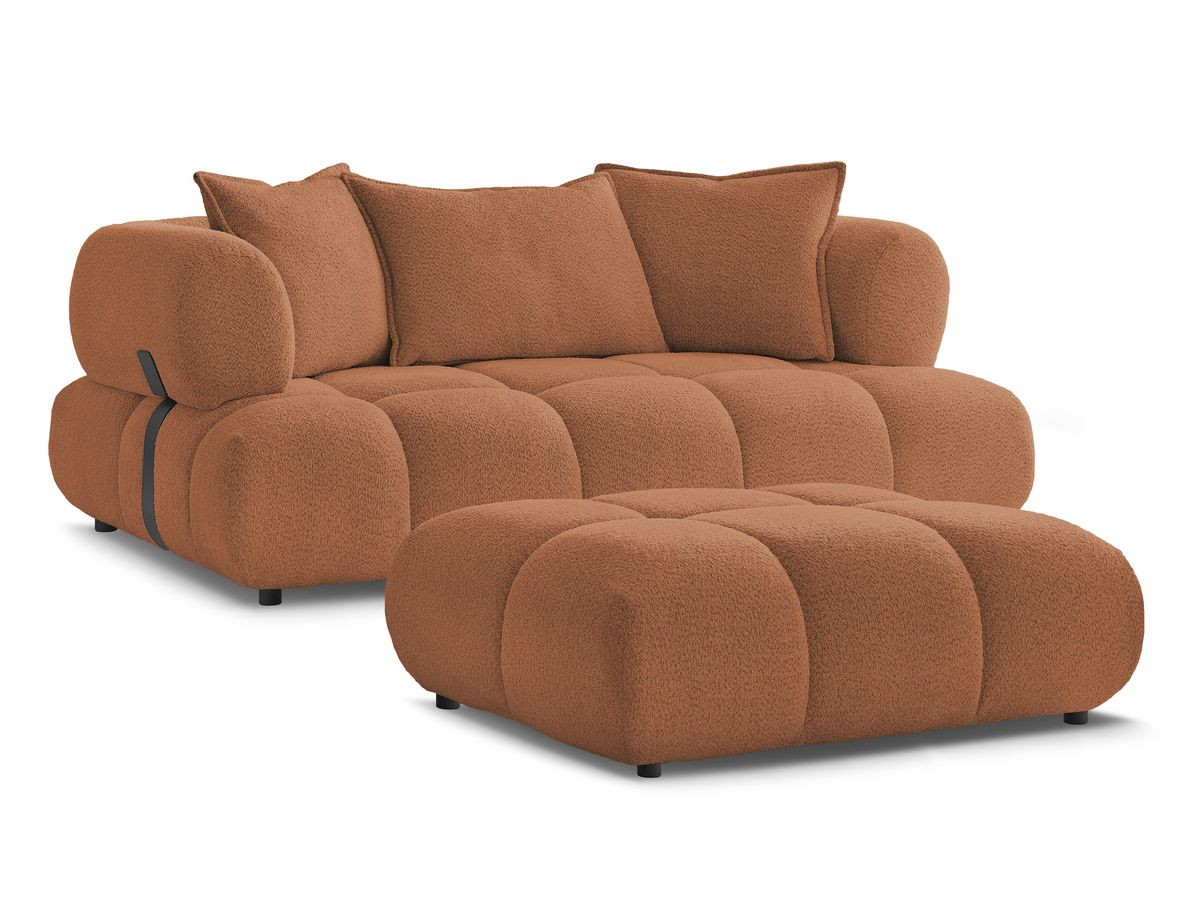 Bobochic Alya Sofa 2-Sitzer mit Pouf Bouclé-Stoff Orange